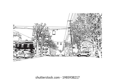 La vista de construcción con el punto de referencia de Grand Rapids es el 
ciudad de Michigan. Dibujo a mano de ilustración de esbozo en vector.