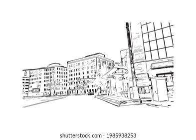 La vista de construcción con el punto de referencia de Grand Rapids es el 
ciudad de Michigan. Dibujo a mano de ilustración de esbozo en vector.
