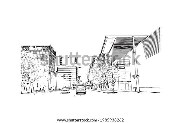 Building view with
landmark of Grand Rapids is the 
city in Michigan. Hand drawn
sketch illustration in
vector.