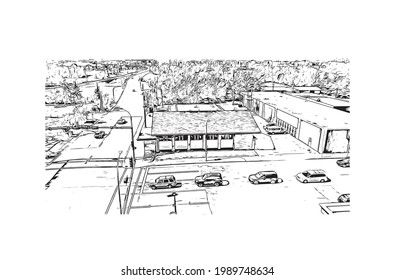 Building view with landmark of Grande Prairie is the 
city in Canada. Hand drawn sketch illustration in vector.