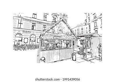 Building view with landmark of Graz is the 
city in Austria. Hand drawn sketch illustration in vector.