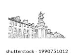 Building view with landmark of Grenoble is the 
city in France. Hand drawn sketch illustration in vector.