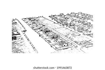 Building view with landmark of Groningen is a city in the northern Netherlands. Hand drawn sketch illustration in vector.