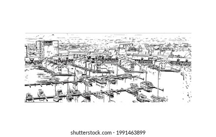 Building view with landmark of Groningen is a city in the northern Netherlands. Hand drawn sketch illustration in vector.