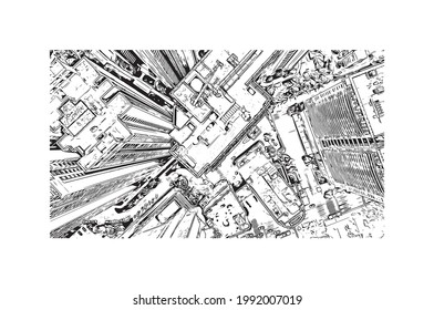 Building view with landmark of Guangzhou is the 
city in China. Hand drawn sketch illustration in vector.