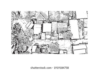 Building view with landmark of Guinea is a country in West Africa. Hand drawn sketch illustration in vector.