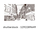 Building view with landmark of The Hague is a city on the North Sea coast of the western Netherlands. hand drawn sketch illustration in vector.