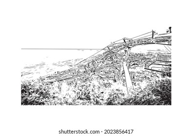 Building view with landmark of Haifa is the 
city in Israel. Hand drawn sketch illustration in vector.