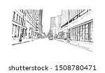 Building view with landmark of Halifax, an Atlantic Ocean port in eastern Canada, is the provincial capital of Nova Scotia. Hand drawn sketch illustration in vector.