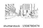 Building view with landmark of Halifax, an Atlantic Ocean port in eastern Canada, is the provincial capital of Nova Scotia. Hand drawn sketch illustration in vector.