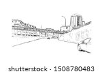 Building view with landmark of Halifax, an Atlantic Ocean port in eastern Canada, is the provincial capital of Nova Scotia. Hand drawn sketch illustration in vector.