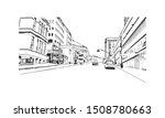 Building view with landmark of Halifax, an Atlantic Ocean port in eastern Canada, is the provincial capital of Nova Scotia. Hand drawn sketch illustration in vector.