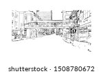 Building view with landmark of Halifax, an Atlantic Ocean port in eastern Canada, is the provincial capital of Nova Scotia. Hand drawn sketch illustration in vector.