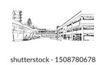 Building view with landmark of Halifax, an Atlantic Ocean port in eastern Canada, is the provincial capital of Nova Scotia. Hand drawn sketch illustration in vector.