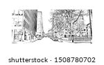 Building view with landmark of Halifax, an Atlantic Ocean port in eastern Canada, is the provincial capital of Nova Scotia. Hand drawn sketch illustration in vector.