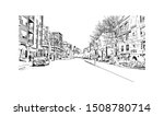 Building view with landmark of Halifax, an Atlantic Ocean port in eastern Canada, is the provincial capital of Nova Scotia. Hand drawn sketch illustration in vector.