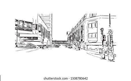 Building view with landmark of Halifax, an Atlantic Ocean port in eastern Canada, is the provincial capital of Nova Scotia. Hand drawn sketch illustration in vector.