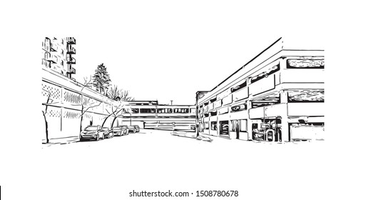 Building view with landmark of Halifax, an Atlantic Ocean port in eastern Canada, is the provincial capital of Nova Scotia. Hand drawn sketch illustration in vector.