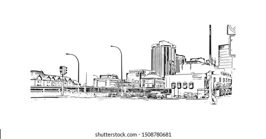 Building view with landmark of Halifax, an Atlantic Ocean port in eastern Canada, is the provincial capital of Nova Scotia. Hand drawn sketch illustration in vector.