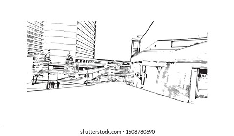 Building view with landmark of Halifax, an Atlantic Ocean port in eastern Canada, is the provincial capital of Nova Scotia. Hand drawn sketch illustration in vector.