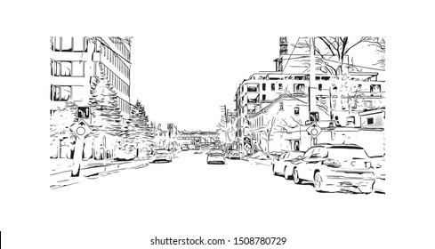 Building view with landmark of Halifax, an Atlantic Ocean port in eastern Canada, is the provincial capital of Nova Scotia. Hand drawn sketch illustration in vector.