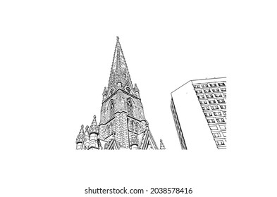 Building view with landmark of Halifax is the 
city in Canada. Hand drawn sketch illustration in vector.