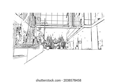 Building view with landmark of Halifax is the 
city in Canada. Hand drawn sketch illustration in vector.