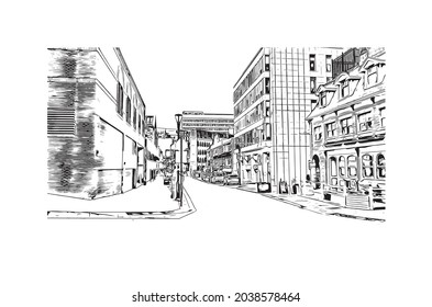 Building view with landmark of Halifax is the 
city in Canada. Hand drawn sketch illustration in vector.