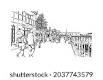 Building view with landmark of Halifax is the municipality
city in Canada. Hand drawn sketch illustration in vector.