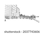 Building view with landmark of Halifax is the municipality
city in Canada. Hand drawn sketch illustration in vector.