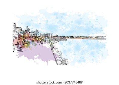 Building view with landmark of Halifax is the municipality
city in Canada. Watercolor splash with hand drawn sketch illustration in vector.