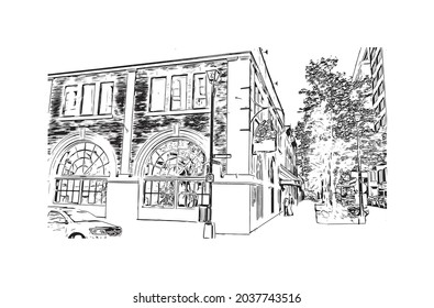 La construcción de la vista con el punto de referencia de Halifax es el municipio
ciudad de Canadá. Dibujo a mano de ilustración de esbozo en vector.
