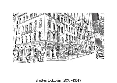 Building view with landmark of Halifax is the municipality
city in Canada. Hand drawn sketch illustration in vector.