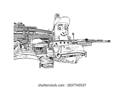 La construcción de la vista con el punto de referencia de Halifax es el municipio
ciudad de Canadá. Dibujo a mano de ilustración de esbozo en vector.