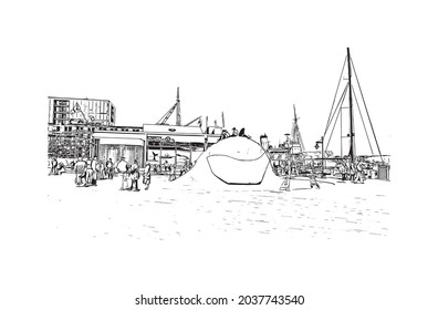 Building view with landmark of Halifax is the municipality
city in Canada. Hand drawn sketch illustration in vector.