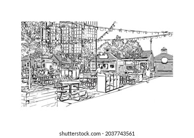 Building view with landmark of Halifax is the municipality
city in Canada. Hand drawn sketch illustration in vector.