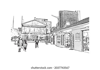 La construcción de la vista con el punto de referencia de Halifax es el municipio
ciudad de Canadá. Dibujo a mano de ilustración de esbozo en vector.