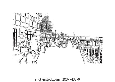 La construcción de la vista con el punto de referencia de Halifax es el municipio
ciudad de Canadá. Dibujo a mano de ilustración de esbozo en vector.
