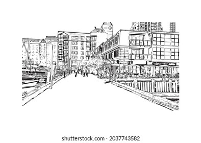 Building view with landmark of Halifax is the municipality
city in Canada. Hand drawn sketch illustration in vector.