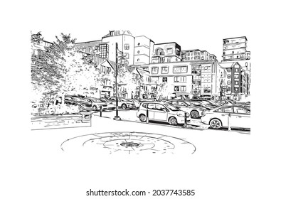 La construcción de la vista con el punto de referencia de Halifax es el municipio
ciudad de Canadá. Dibujo a mano de ilustración de esbozo en vector.