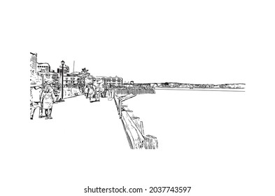 La construcción de la vista con el punto de referencia de Halifax es el municipio
ciudad de Canadá. Dibujo a mano de ilustración de esbozo en vector.