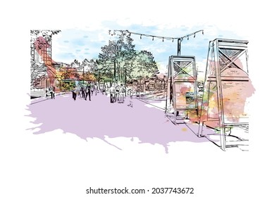 Building view with landmark of Halifax is the municipality
city in Canada. Watercolor splash with hand drawn sketch illustration in vector.