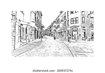 Building view with landmark of Halle is a city in central Germany. Hand drawn sketch illustration in vector.