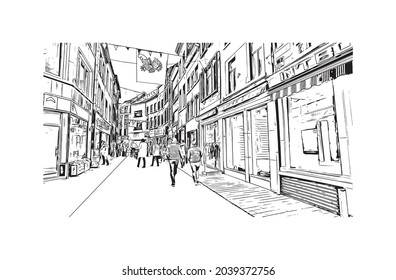 Building view with landmark of Halle is a city in central Germany. Hand drawn sketch illustration in vector.