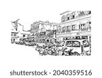 Building view with landmark of Hamilton is the 
city in Canada. Hand drawn sketch illustration in vector.