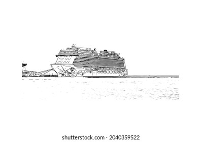 Building view with landmark of Hamilton is the 
city in Canada. Hand drawn sketch illustration in vector.