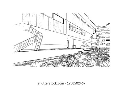 Building view with landmark of Hand drawn sketch illustration in vector.