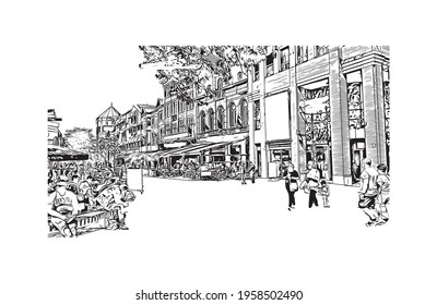 Building view with landmark of Hand drawn sketch illustration in vector.
