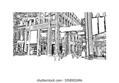 Building view with landmark of Hand drawn sketch illustration in vector.