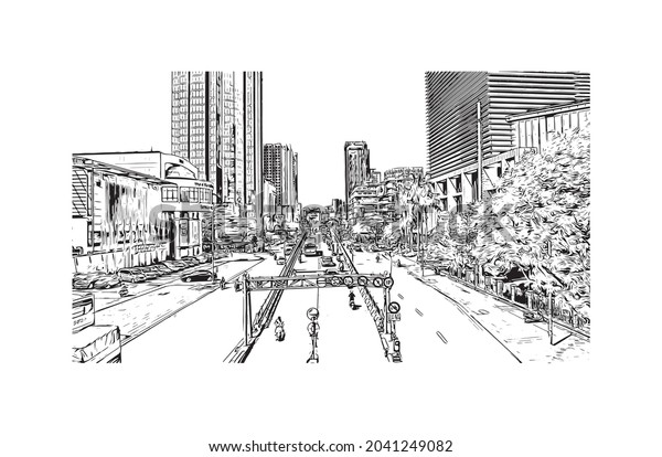 Building view with\
landmark of Hanoi is the \
capital of Vietnam. Hand drawn sketch\
illustration in\
vector.